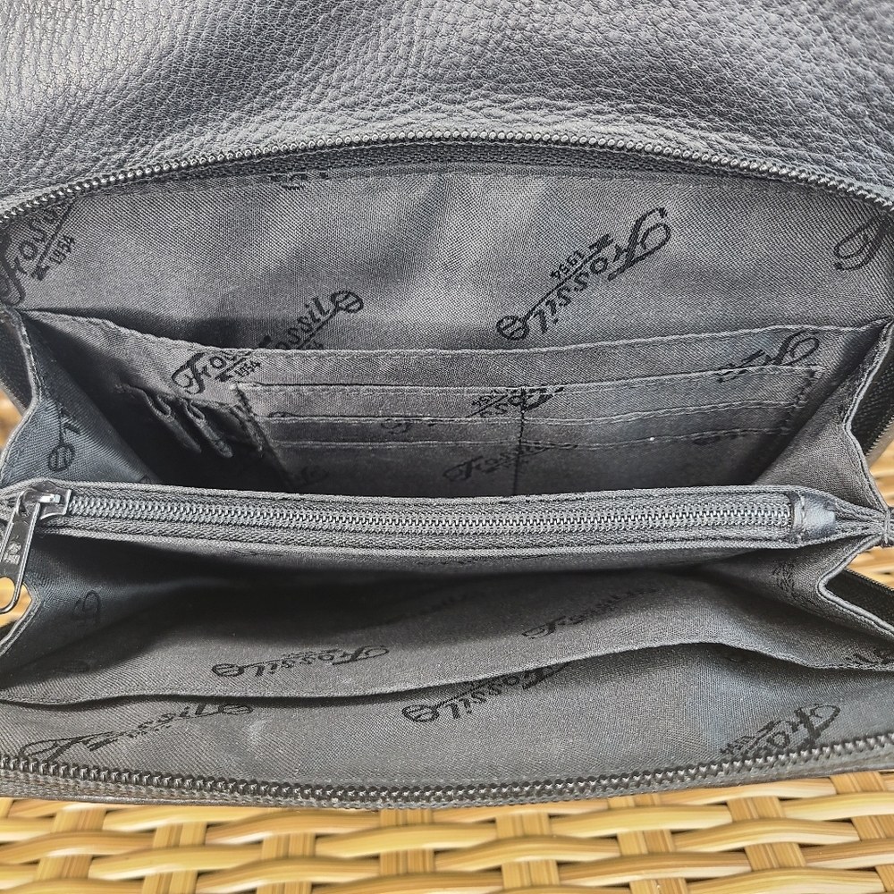Fossil Black Leather Crossbody Shoulder Purse Bag Adjustable Strap - Picture 14 of 16